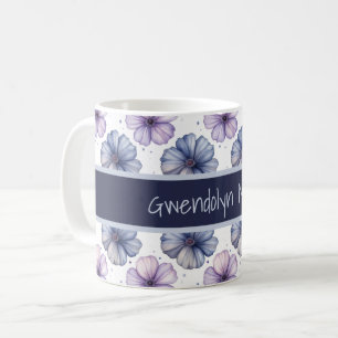 Blumen-Wasserfarbmuster Lavendel und Blau Kaffeetasse