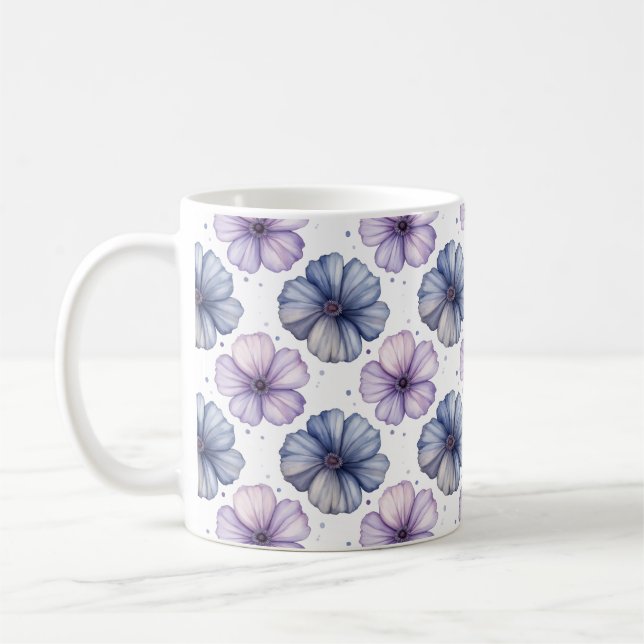 Blumen-Wasserfarbmuster Lavendel und Blau Kaffeetasse (Links)