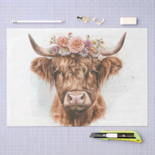 Blumen-Watercolor Highland-Kuh Seidenpapier