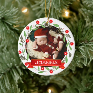 Blumen-Weihnachten Baby erstes Weihnachten Foto Keramik Ornament