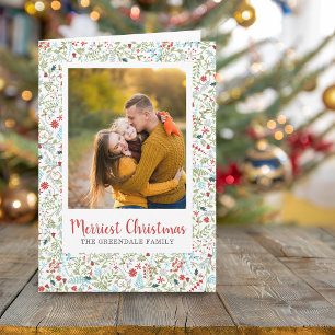 Blumen-Weihnachts-Feiertagsmuster Foto-Grußkarte Karte