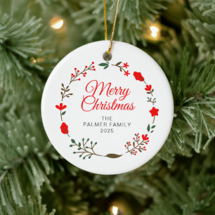 Blumen-Weihnachtskranz Familienfoto Keramik Ornament