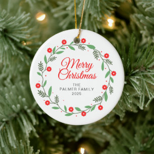 Blumen-Weihnachtskranz Familienfoto Keramik Ornament