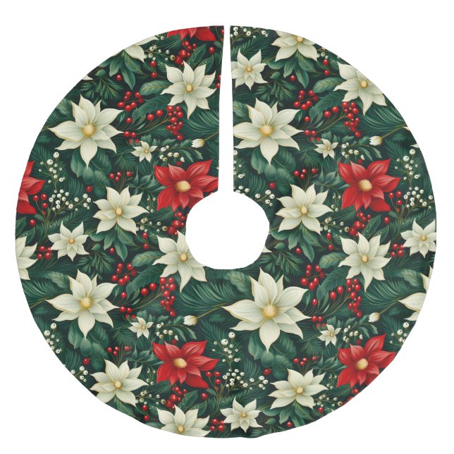 Blumen-Weihnachtsmuster  Polyester Weihnachtsbaumdecke (Vorderseite)