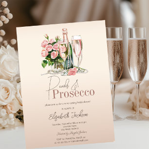 Blumen Wein Perlen Prosecco Beige Brautparty Einladung