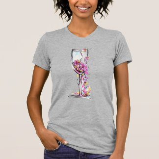 Blumen-Weinglas-Silhouette-Shirt – Aquarell T-Shirt