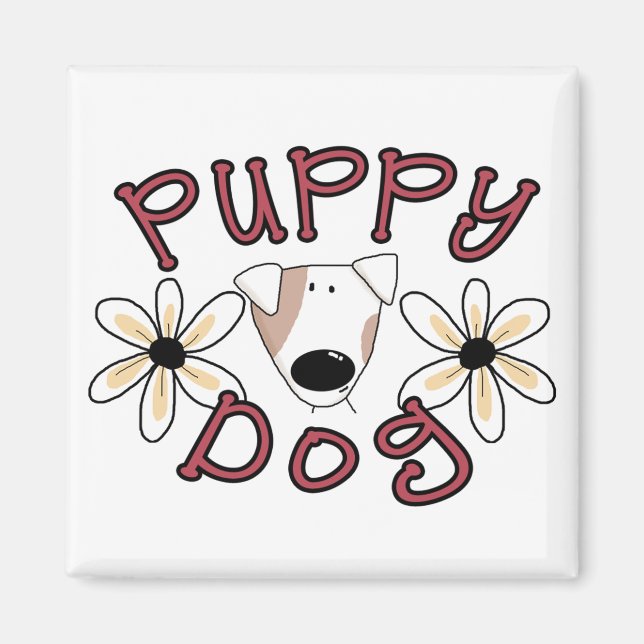 Blumen-Welpen-Hundet-shirts und -geschenke Magnet (Vorne)