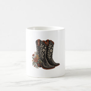 Blumen-Western-Stiefel mit rostfarbenen Wildblumen Kaffeetasse