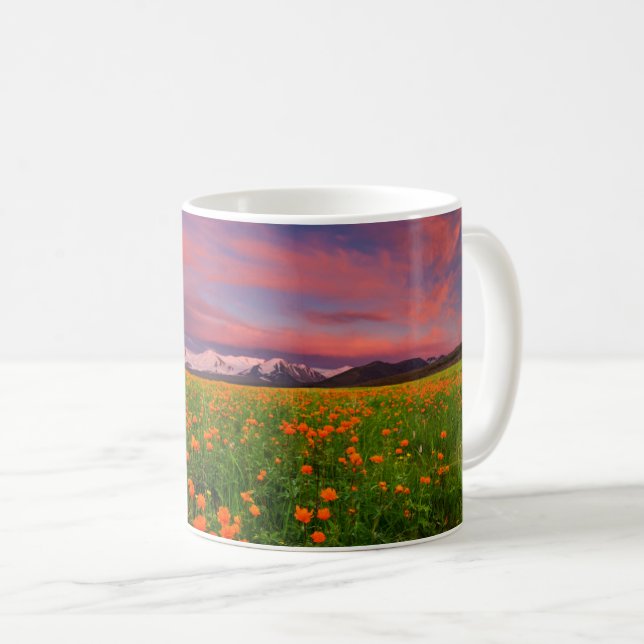 Blumen | Wildblume Felsschneebedeckte Berge Kaffeetasse (VorderseiteRechts)