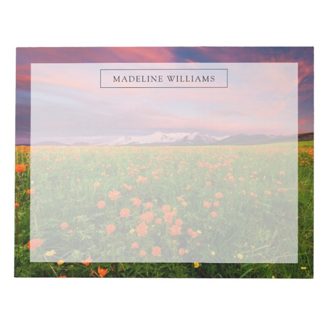 Blumen | Wildblume Felsschneebedeckte Berge Notizblock (Vorderseite)