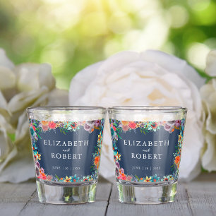 Blumen-Wildblumen-Aquarell-Hochzeitsgeschenk Schnapsglas
