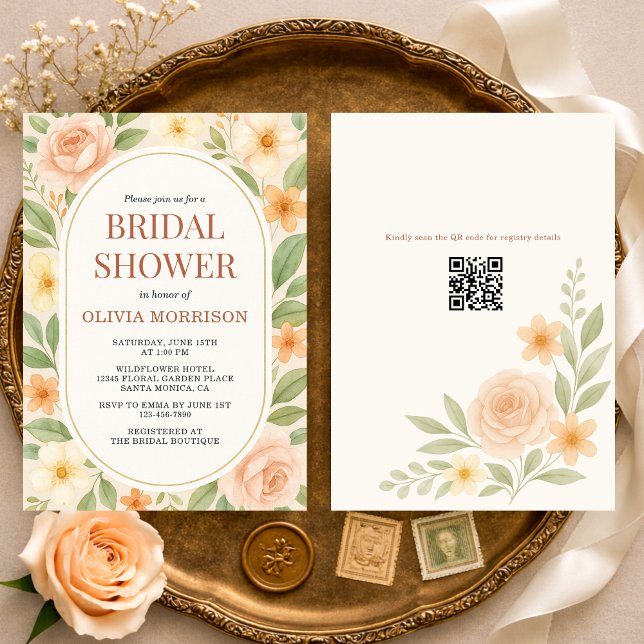 Blumen-Wildblumen-Botanik-QR-Code-Junggesellinnena Einladung (Von Creator hochgeladen)