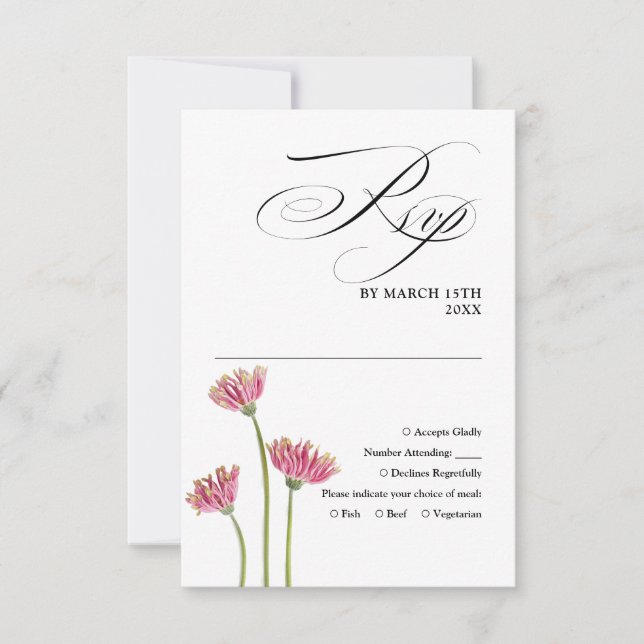 Blumen-Wildblumen-Chic-Elegant-Script-Hochzeit RSVP Karte (Vorderseite)