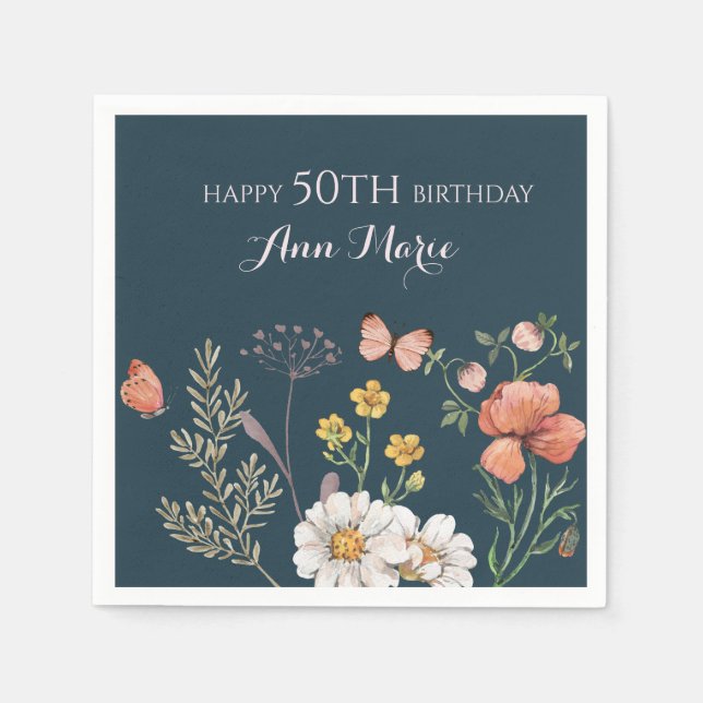 Blumen-Wildblumen-Geburtstag  Serviette (Vorderseite)