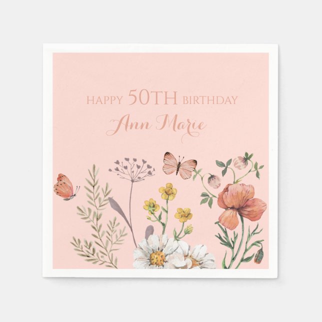 Blumen-Wildblumen-Geburtstag  Serviette (Vorderseite)