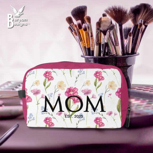 Blumen-Wildblumen-Geschenk für neue Mütter, etabli Waschbeutel (Pretty MOM ESTABLISHED wildflower dopp kit accessory bag gift for moms on Mother's Day. )
