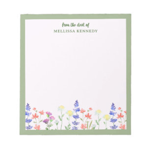 Blumen-Wildblumen-Sage-Rahmen Von Schreibtisch Von Notizblock