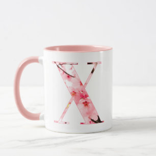 Blumen-X-Initial-Tasse   Personalisierter Name & E Tasse
