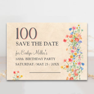 Blumen zum 100. Geburtstag – Elegante Wildblumen Save The Date