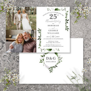 Blumen zum 25. Hochzeitstag Damals & Heute 2 Fotos Einladung