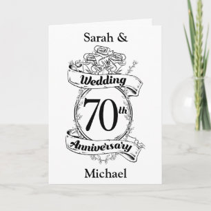 Blumen zum 70. Hochzeitstag Schwarz und Weiß Karte