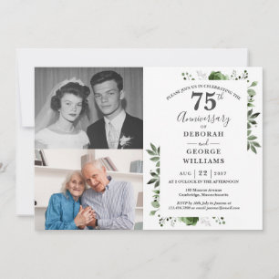 Blumen zum 75. Hochzeitstag Damals & Heute 2 Fotos Einladung