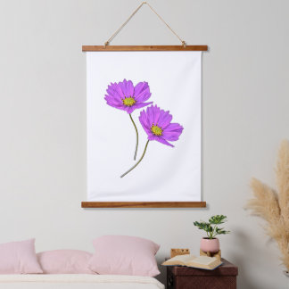 Blumen Zwei Lila Cosmos Wandteppich Mit Holzrahmen