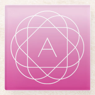 Blumenähnliches geometrisches Monogramm Rosa sch Glasuntersetzer