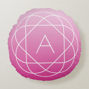 Blumenähnliches geometrisches Monogramm Rosa sch Rundes Kissen