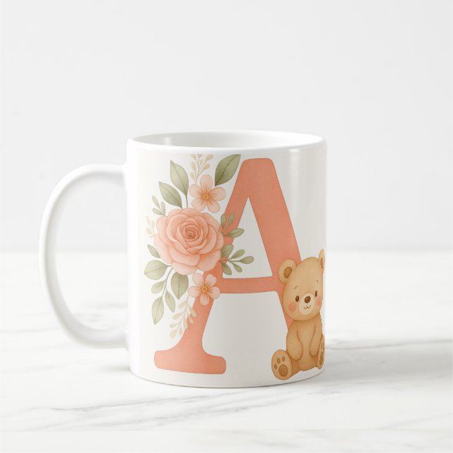 Blumenalphabet A Tasse – Süße Bären Initial Tasse (Links)