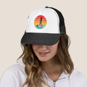 Blumenalphabet J Retro Sonnenuntergang Monogramm  Truckerkappe