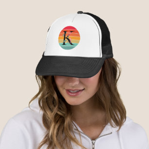 Blumenalphabet K Retro Sonnenuntergang Monogramm Truckerkappe