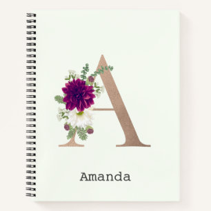 Blumenalphabet mit Monogramm Name Buchstabe A Notizbuch