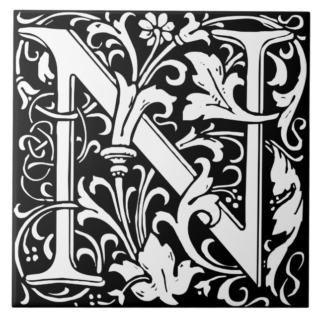 Blumenalphabet Monogramm Buchstabe N Fliese (Vorderseite)