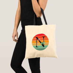 Blumenalphabet N Retro-Sonnenuntergangs-Monogramm- Tragetasche