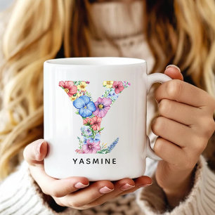 Blumenalphabet-Tasse Personalisiertes Geschenk für Kaffeetasse