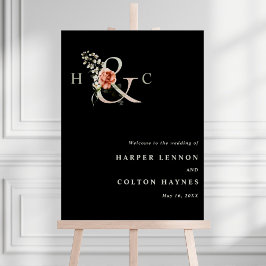 Blumenampersand Hochzeitsempfang Schwarzes Zeichen Poster