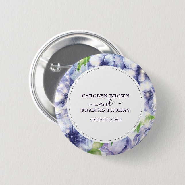 Blumenanemone Lila Wedding Personalisiert Button (Vorne & Hinten)