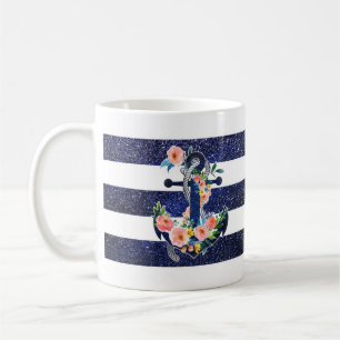 Blumenanker auf gestreiftem Hintergrund Kaffeetasse
