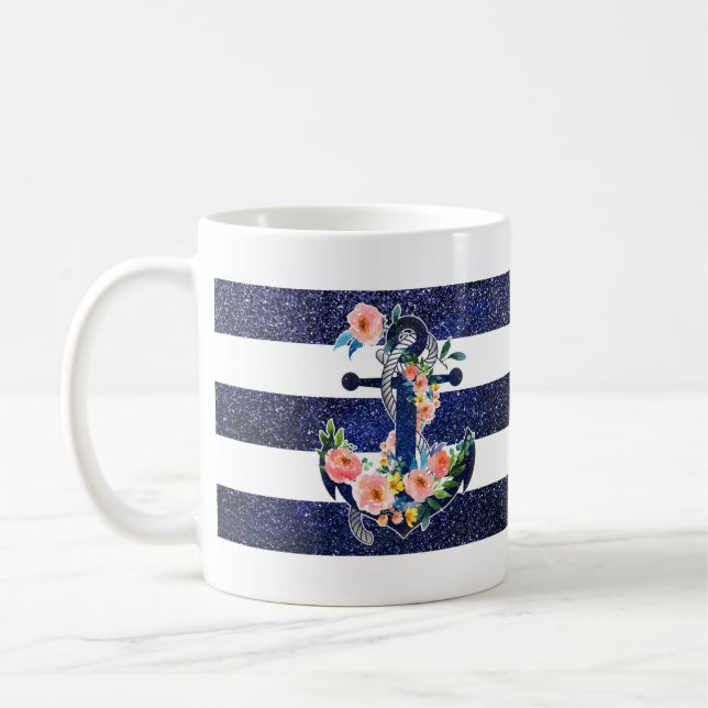 Blumenanker auf gestreiftem Hintergrund Kaffeetasse (Links)