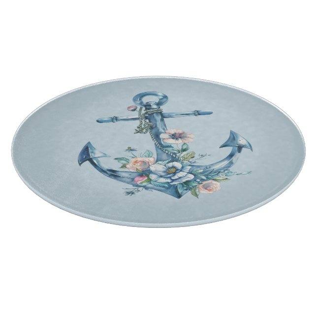 Blumenanker - Blau mit Blume - Schnittplatine Schneidebrett (Ecke)