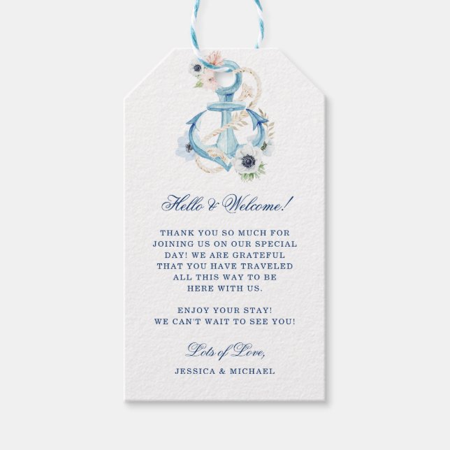 Blumenanker Blue Stripes Beach Begrüßung Geschenkanhänger (Vorderseite)