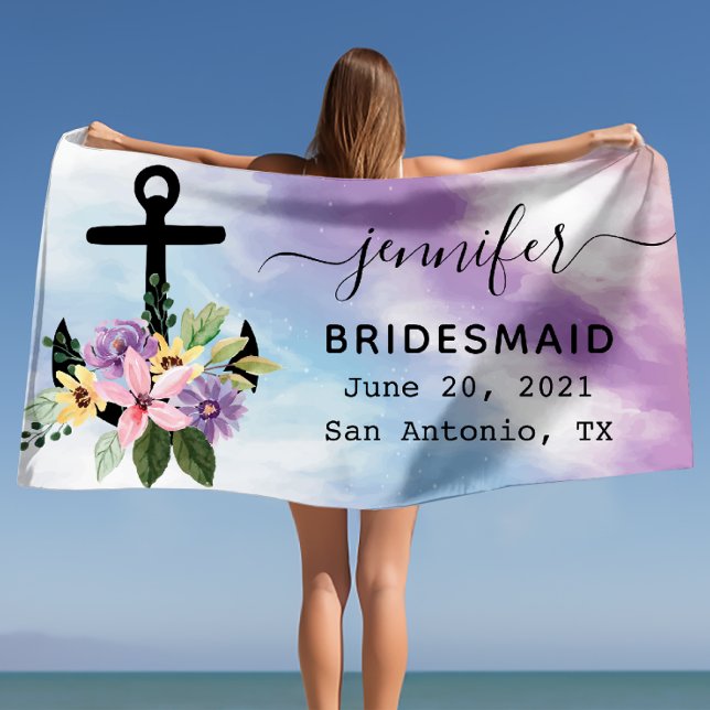 Blumenanker Junggeselinnen-Abschied Bridesmaid-Ges Strandtuch (Floral Anchor Bachelorette Party Bridesmaid Gift Beach Towel)
