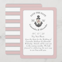 Blumenanker Navy Blue Pink Nautical Wedding Inv