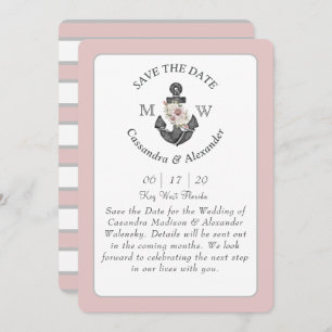 Blumenanker Navy Blue Pink Nautical Wedding Inv Einladung