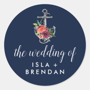 Blumenanker Navy Herbst Hochzeit von Runder Aufkleber
