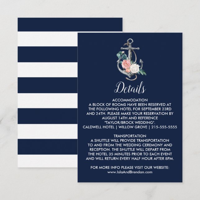 Blumenanker | Navy Summer Details Insert Card (Vorne/Hinten)