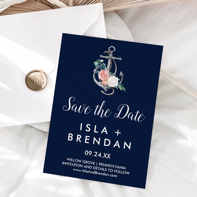 Blumenanker | Navy Summer Save the Date Card (Von Creator hochgeladen)