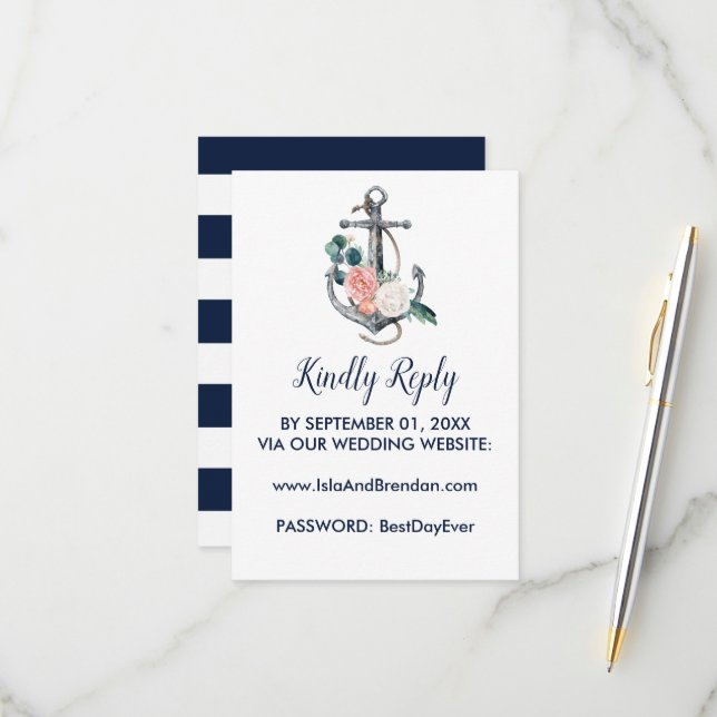 Blumenanker | Summer Wedding Website RSVP Card Karte (Vorderseite/Rückseite Beispiel)