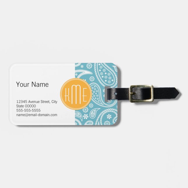 Blumenaqua-blaues Paisley-Muster u. gelbes Gepäckanhänger (Vorderseite horizontal)
